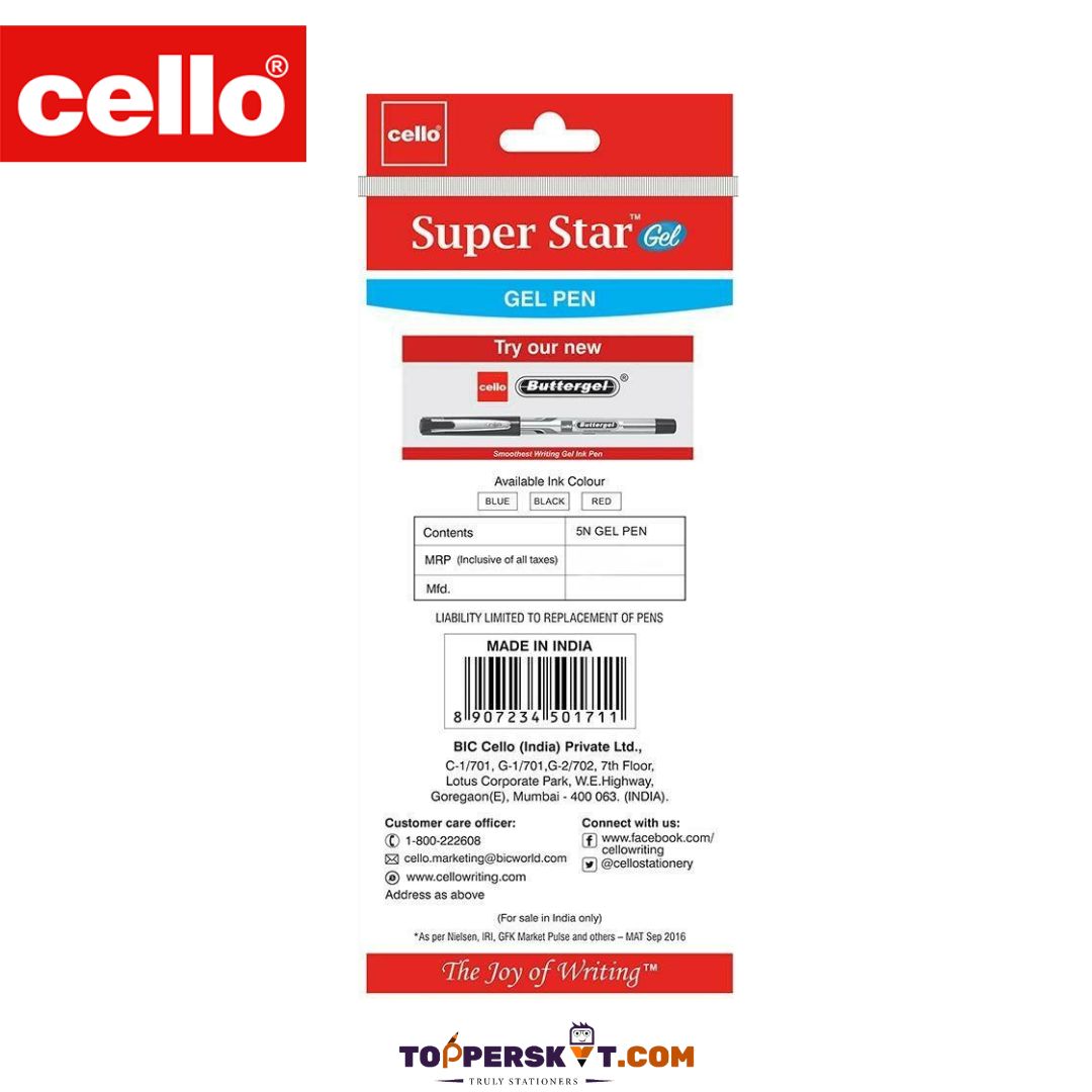 Cello Super Star Gel Pen Set – Black: Elegance in Every Stroke ( Pack of 5 ) - Topperskit LLP