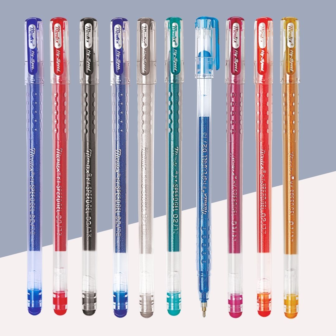 Montex Hy-Speed Sparkle Pens – Multicoloured : Glitter Gel Pens for Dazzling Creativity and Glamorous Writing ( Pack of 10 ) - Topperskit LLP