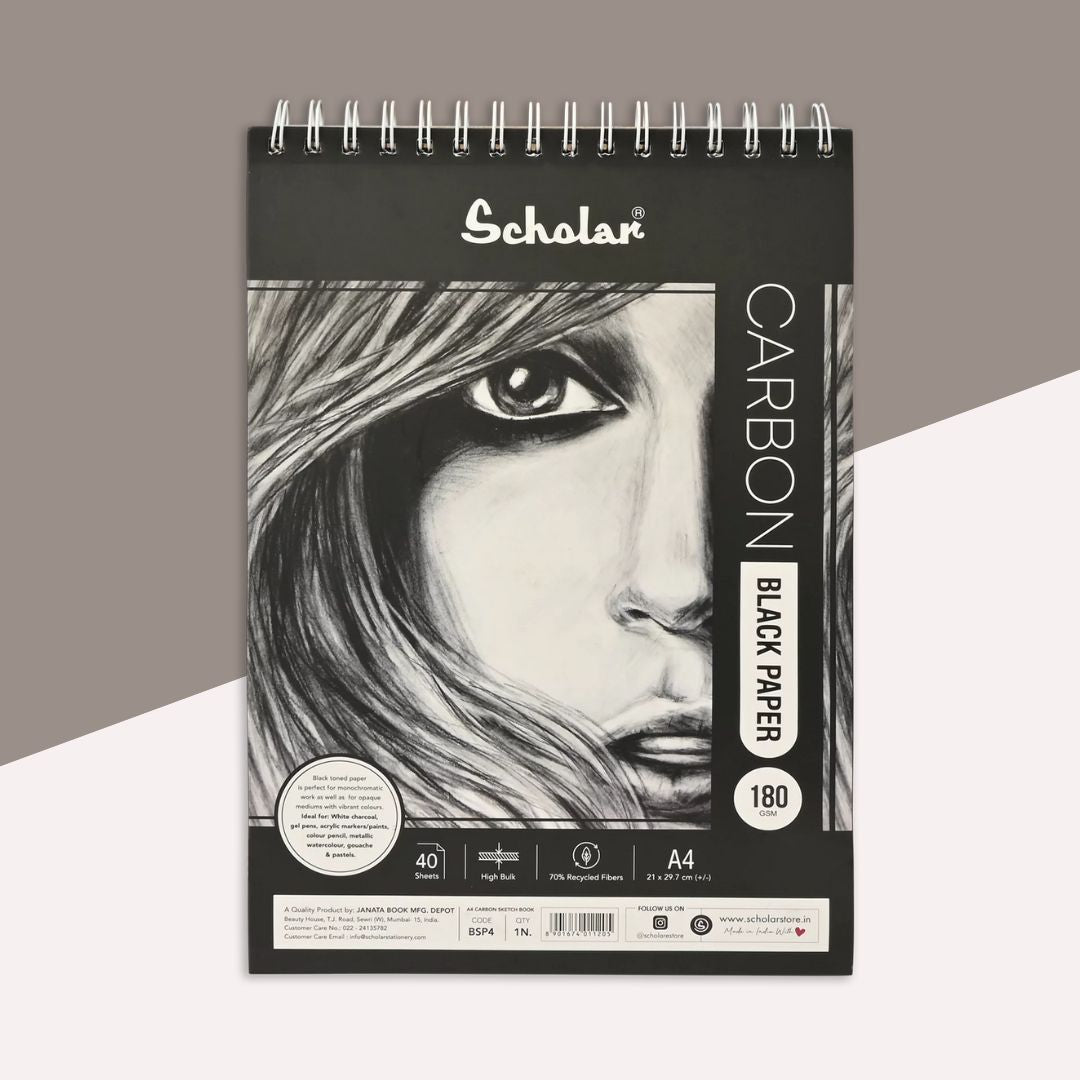 A4 Scholar Black Toned Paper Sketchbook - 40 Sheets : Elevate Your Artistry ( Pack of 1 ) - Topperskit LLP