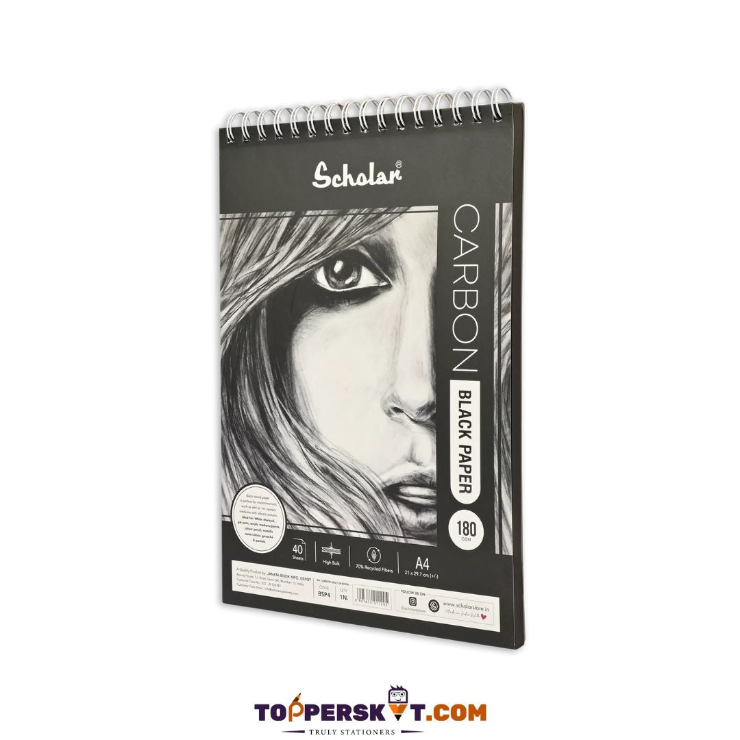 A4 Scholar Black Toned Paper Sketchbook - 40 Sheets : Elevate Your Artistry ( Pack of 1 ) - Topperskit LLP