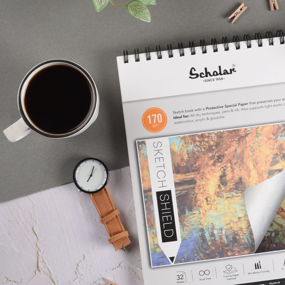 A5 Scholar Shield Butter Paper Sketch Book - 32 Sheets : Preserve Your Artistic Legacy ( Pack of 1 ) - Topperskit LLP