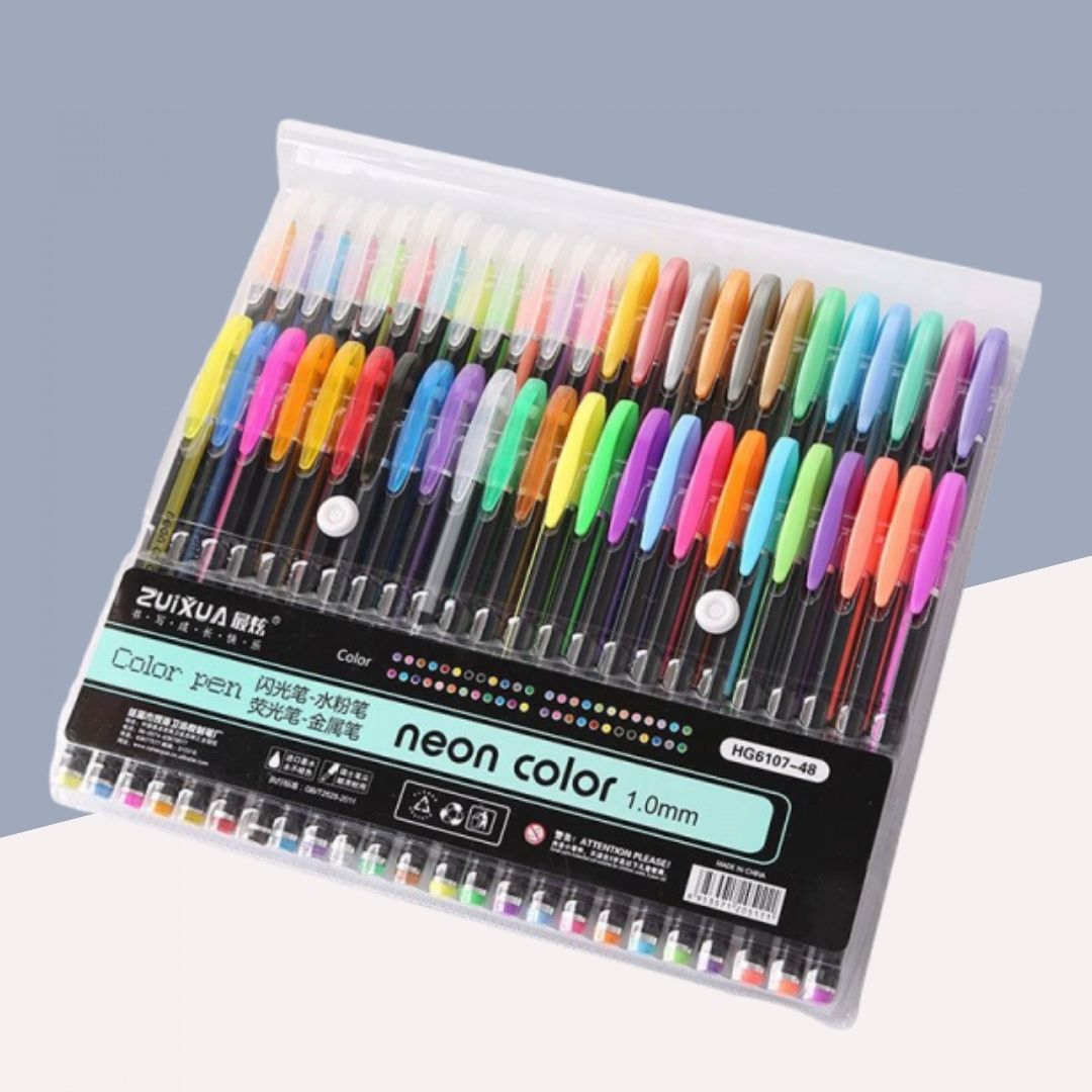 Neon Colour Gel Pen Set : Vibrant Variety ( Pack of 48 ) - Topperskit LLP