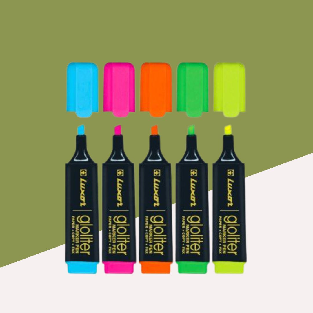 Luxor Highlighter Assorted Set : Vibrant Colors, Precise Tips, and Long Shelf Life ( Pack Of 5 ) - Topperskit LLP