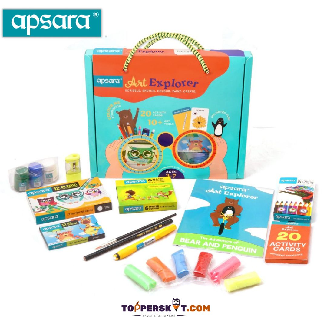 Apsara Art Explorer Kit with Bear & Penguin Storybook: Adventure Awaits, 20 Activities and Art Tools for Kids ( Pack Of 1 ) - Topperskit LLP