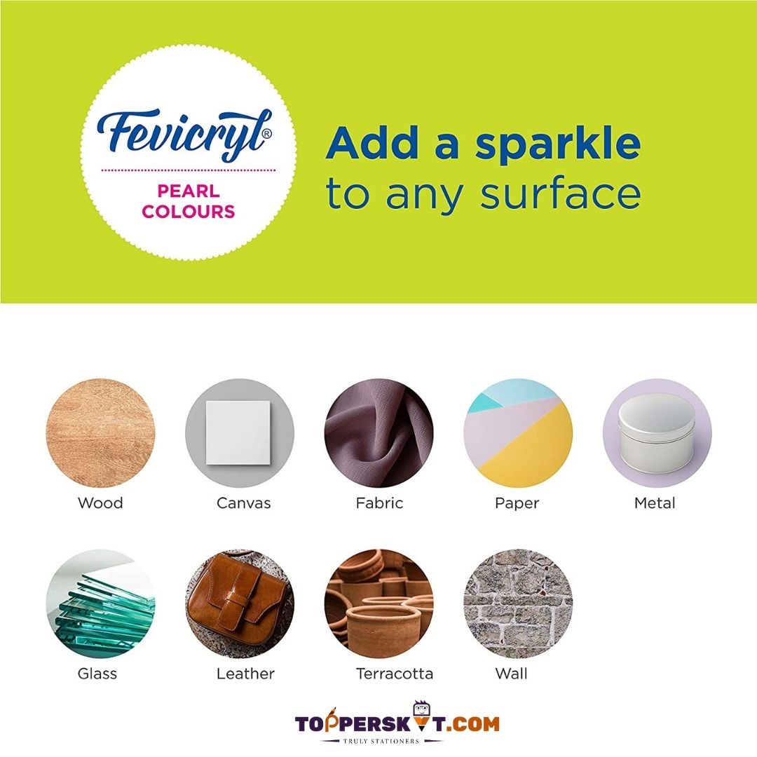 Fevicryl Rainbow Metallic Pearl Colors - Multicolour : Elevate Your Art with Sparkling Brilliance ( Pack of 6 ) - Topperskit LLP