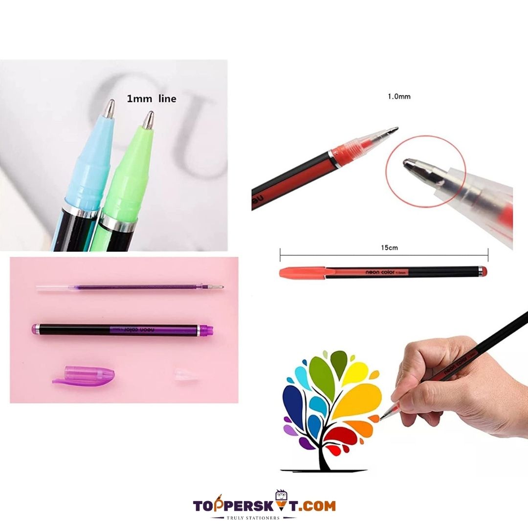 Sparkling Neon Color Glitter Pen Set: Add Radiance to Your Creations ( Pack of 12 ) - Topperskit LLP