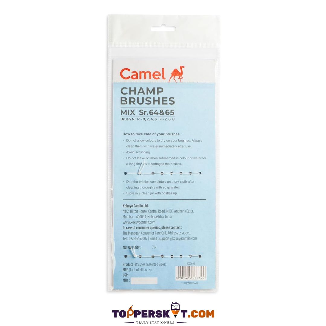 Camel Champ Brushes Mix Set- Sr. 64 & 65 : Versatile Brushes for Every Artist ( Pack of 7 ) - Topperskit LLP