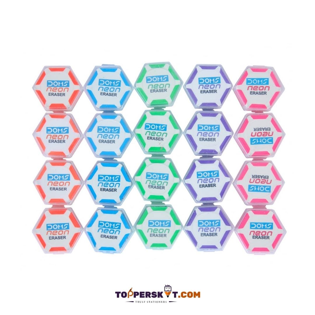 Doms Neon Hexagon Eraser: Vibrant Erasing ( Set of 5 ) - Topperskit LLP