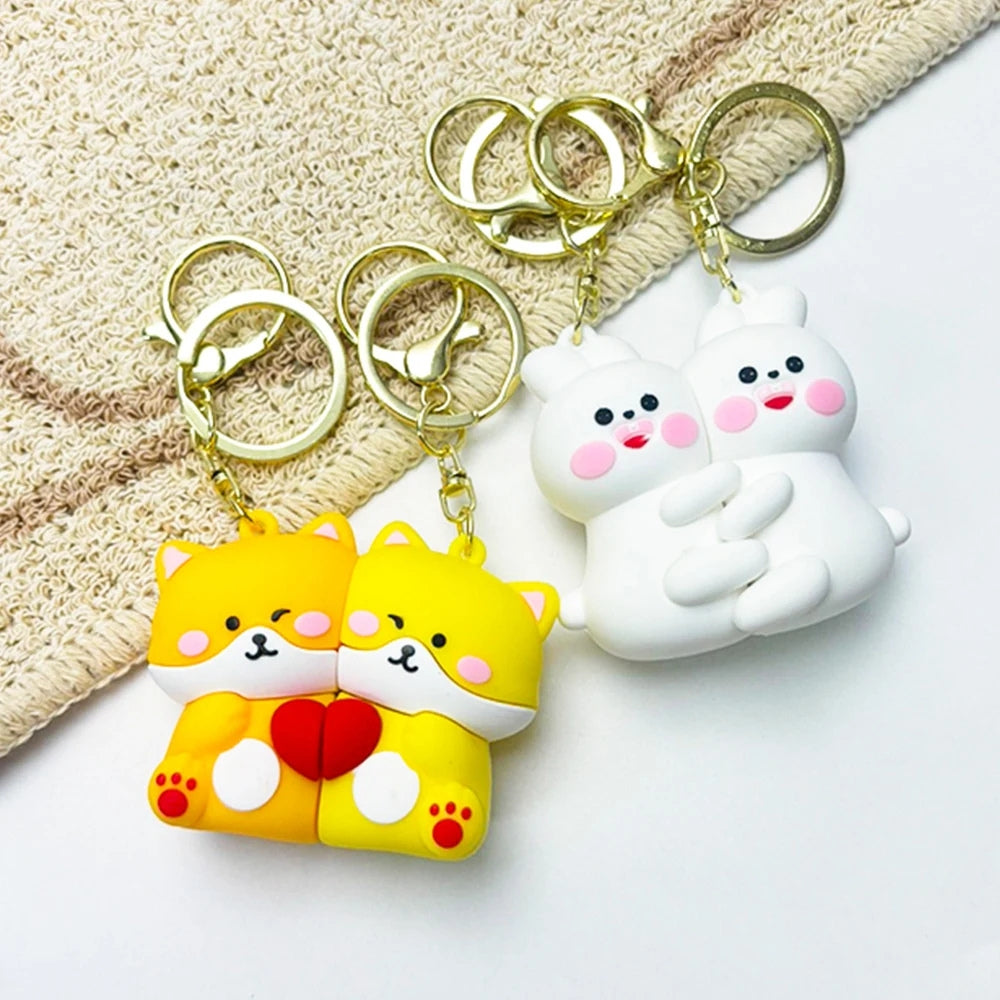 3D Magnetic Couple Keychain – Assorted Designs & Colors (Pack of 2)