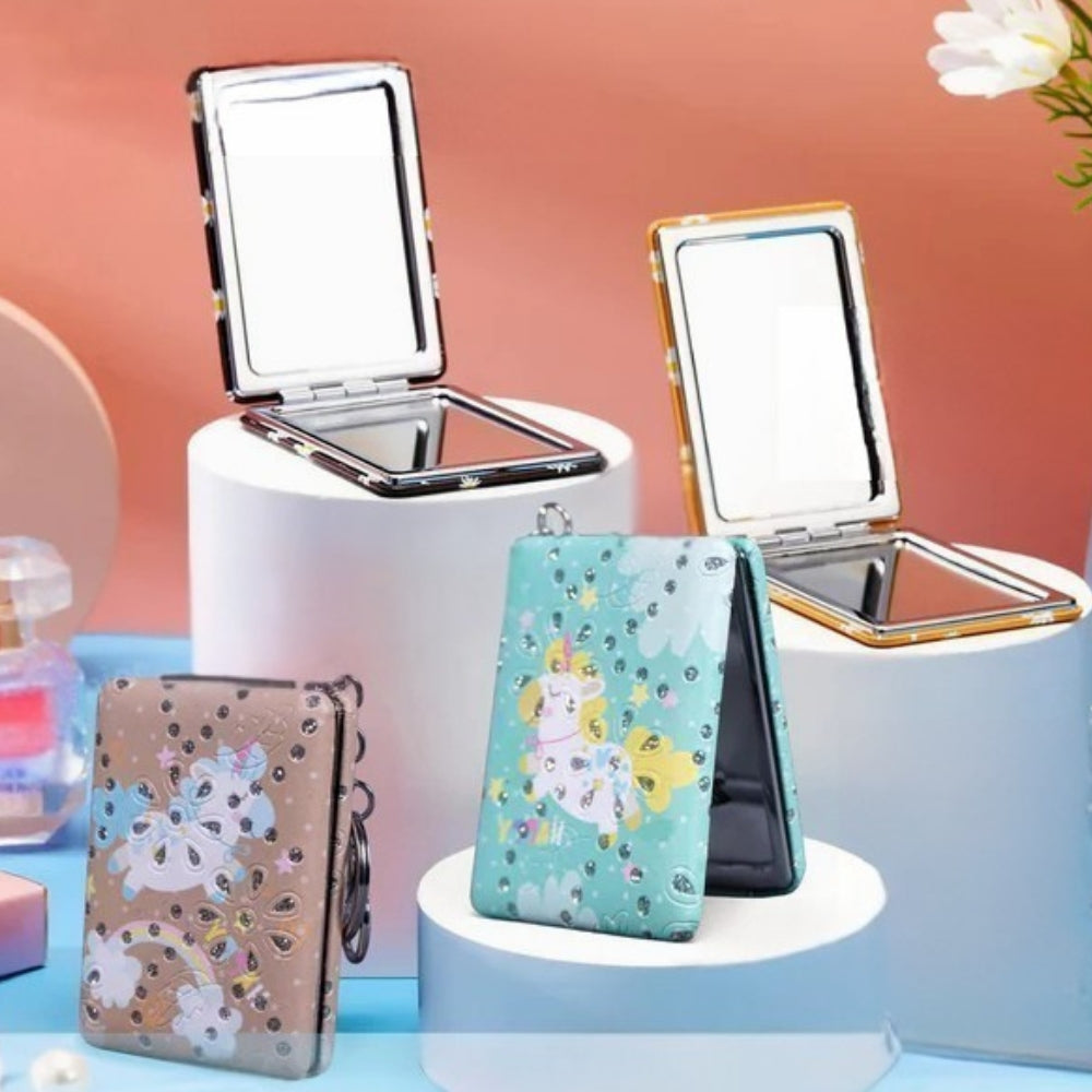 Unicorn Design Foldable Rectangle Pocket Mirror Keychain (Pack of 1)
