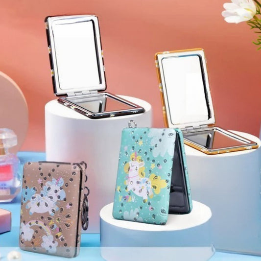 Unicorn Design Foldable Rectangle Pocket Mirror Keychain (Pack of 1)