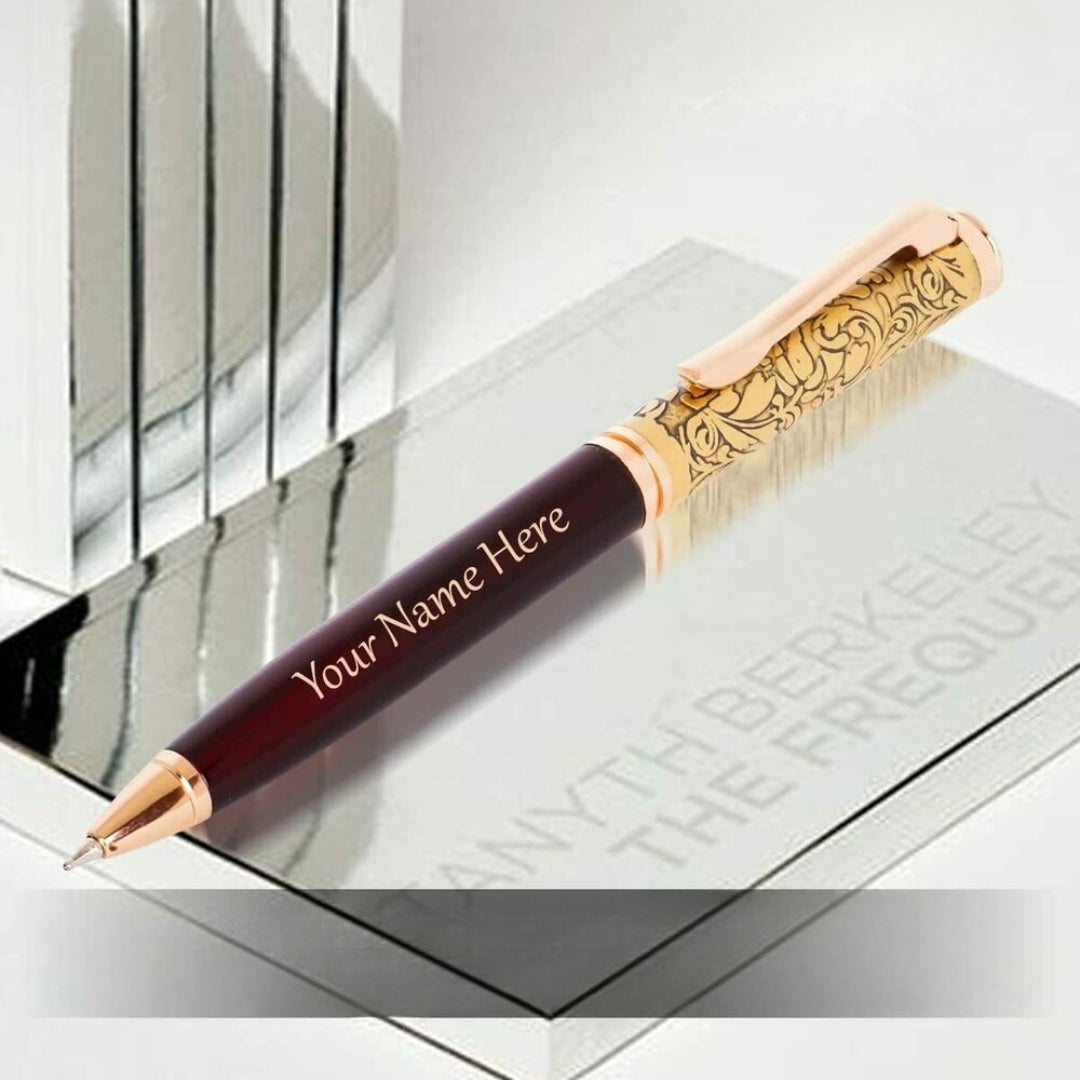 Personalized Luxury Blue Ball Pen with Name – Flower Embossed (Pack of 1)