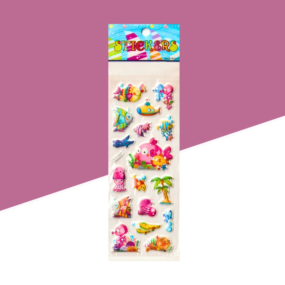 3D Small Cartoon Fishes Sticker for Kids – Assorted Shapes (Pack of 1)