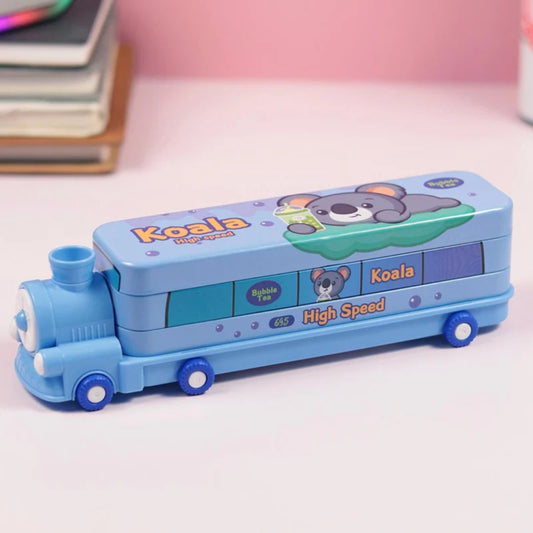 Cute Train Shaped High Quality Pencil Box - Blue (Pack Of 1)