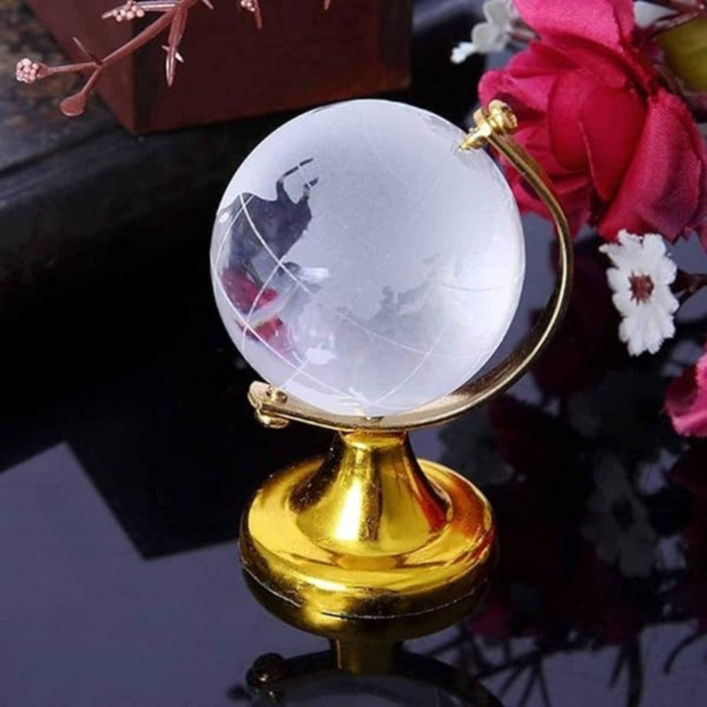 Mini World Globe Crystal Glass -Elegant Desk & Home Décor Showpiece (Pack of 1)