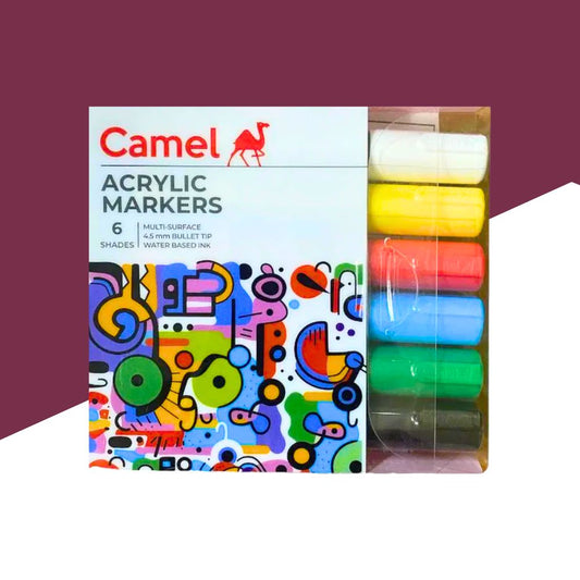 Camel Acrylic Marker – Multi-Surface, Water-Based Ink (Pack of 6)