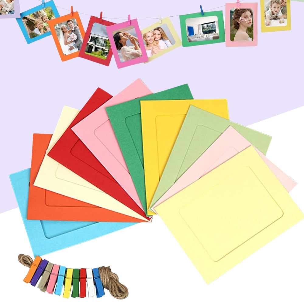 Colorful Wooden Photo Hanging Clips with 1 Meter Thread & Photo Envelope (Pack of 10)