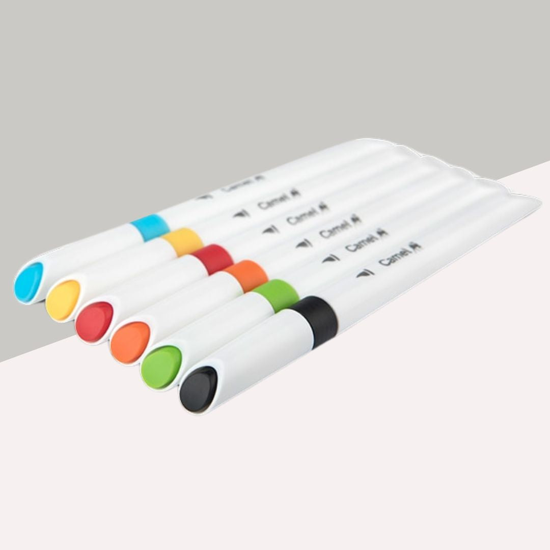 Camel Brush Pen – Multicolor, Water Resistant, Flexible Brush ( Pack of 6 )