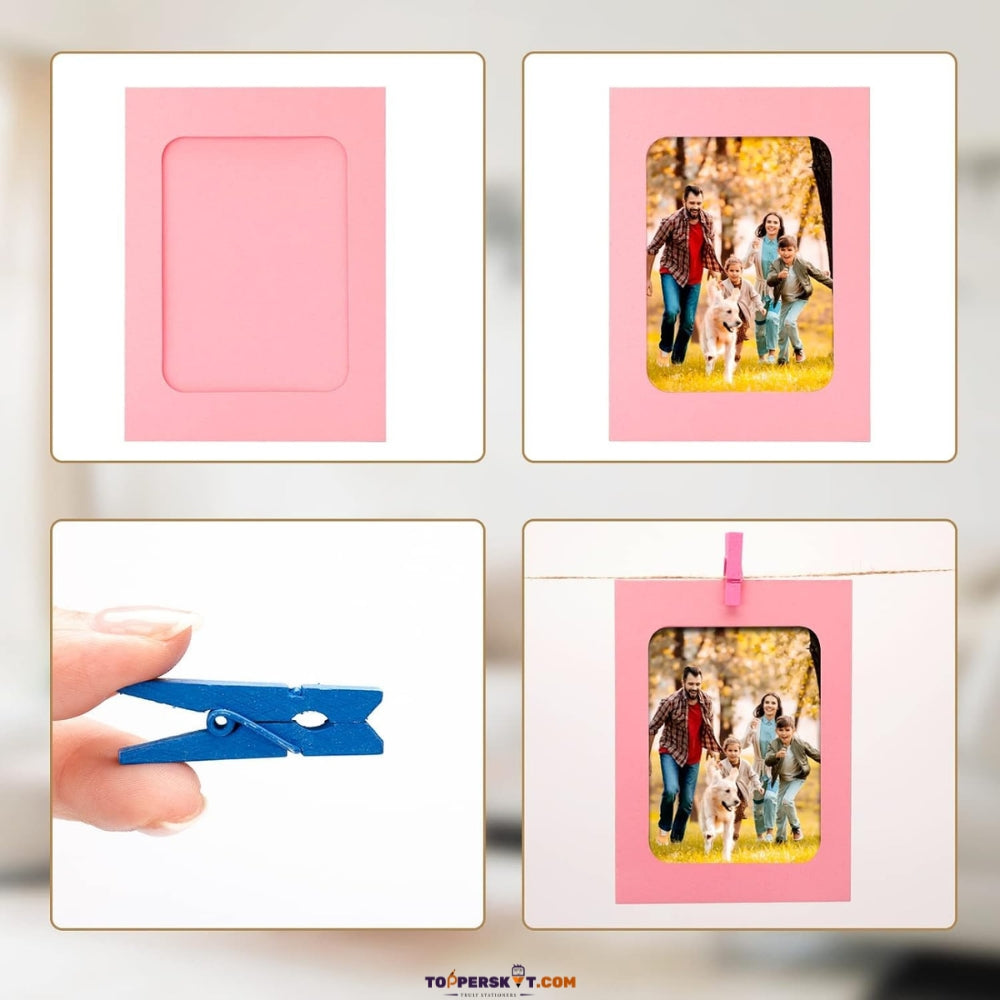 Colorful Wooden Photo Hanging Clips with 1 Meter Thread & Photo Envelope (Pack of 10)