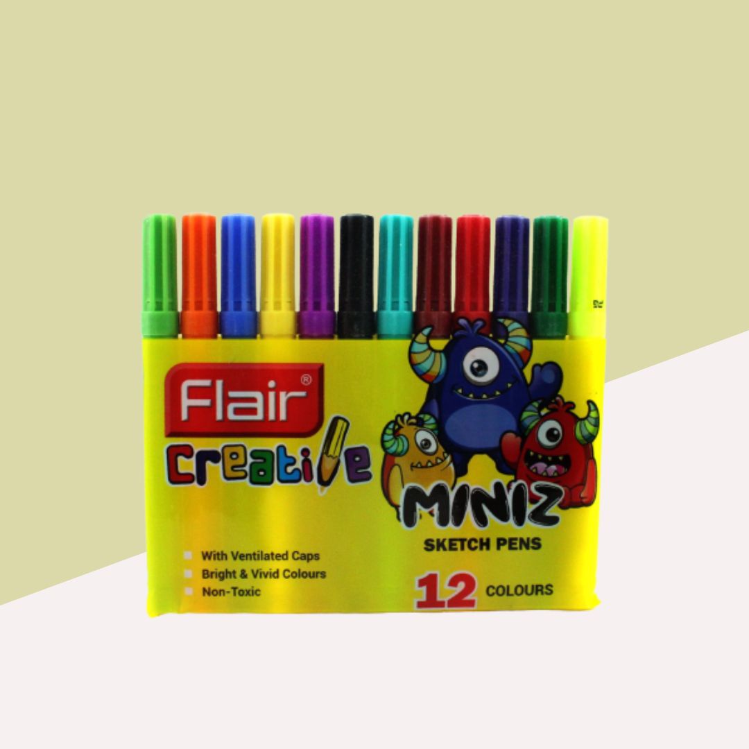 Flair Miniz Sketch Pens: Vibrant Multicolour Sketch & Watercolor Pens for Creative Expression ( Pack of 12 ) - Topperskit LLP