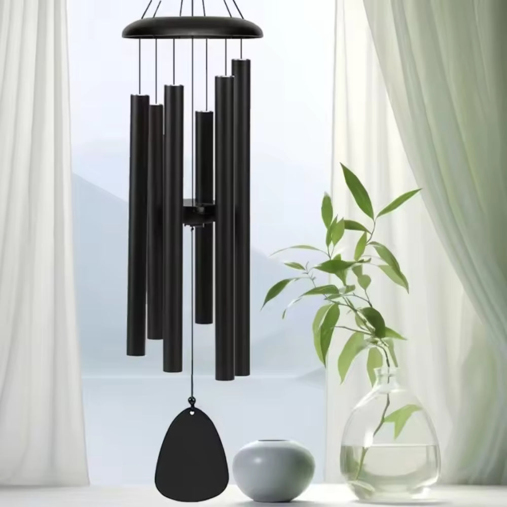 Outdoor Wind Chimes with Wooden Wind Catcher – Classic Black (Pack Of 1)