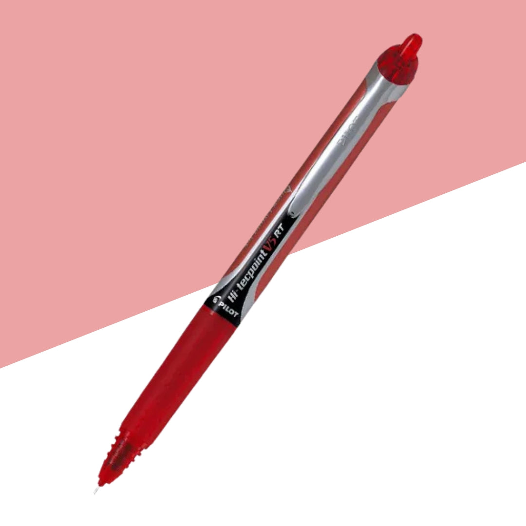 Pilot Hi-Tecpoint V5RT Retractable & Refillable Roller Ball Pen – 0.5mm Fine Red (Pack of 1)