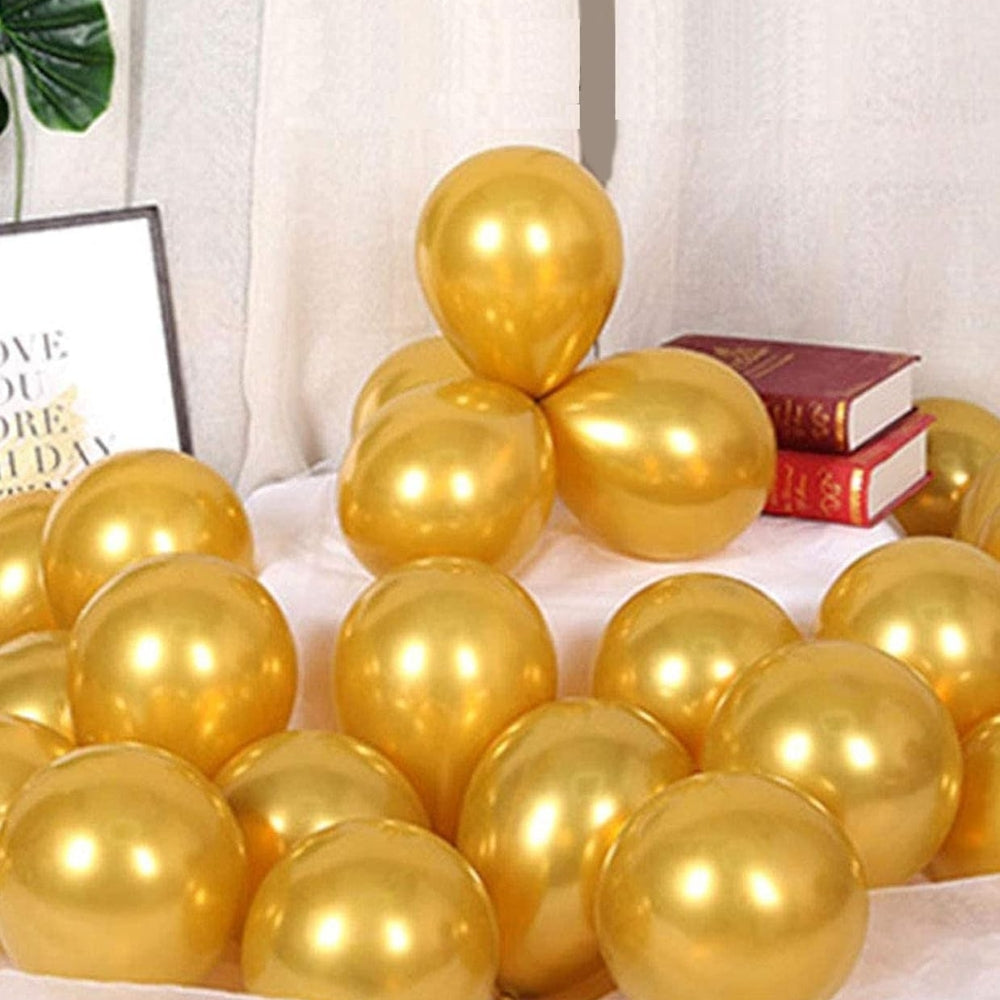 Party Balloons - Golden Metallic, Made from Natural Rubber Latex (Pack of 50)