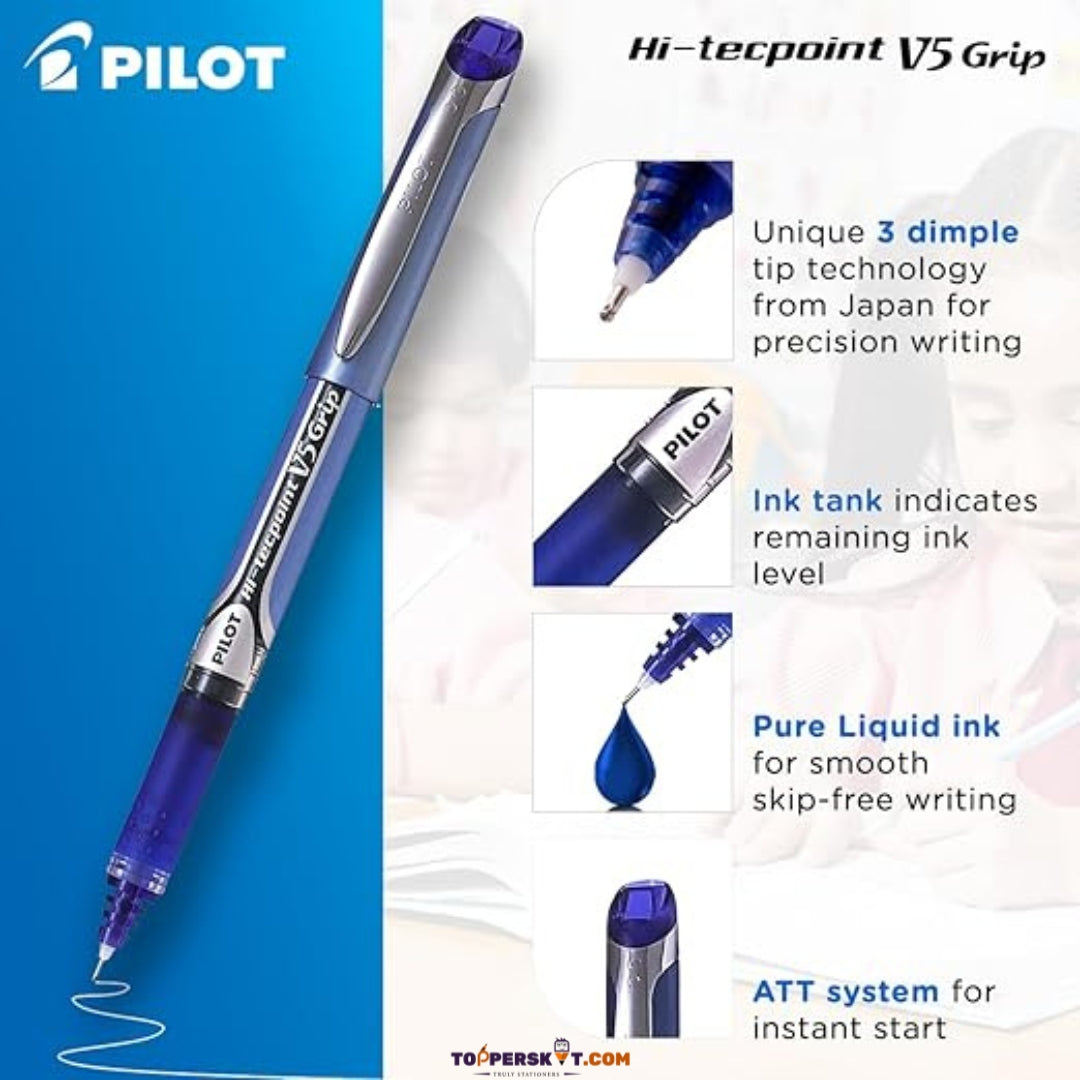 Pilot Hi-Tecpoint V5 Grip Roller Ball Pen - 0.5mm Extra Fine-Blue (Pack of 1)