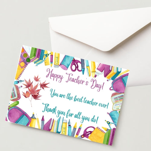 Premium Teacher's Day Greeting Card-300 GSM Cold Pressed Paper With 1 Envelope