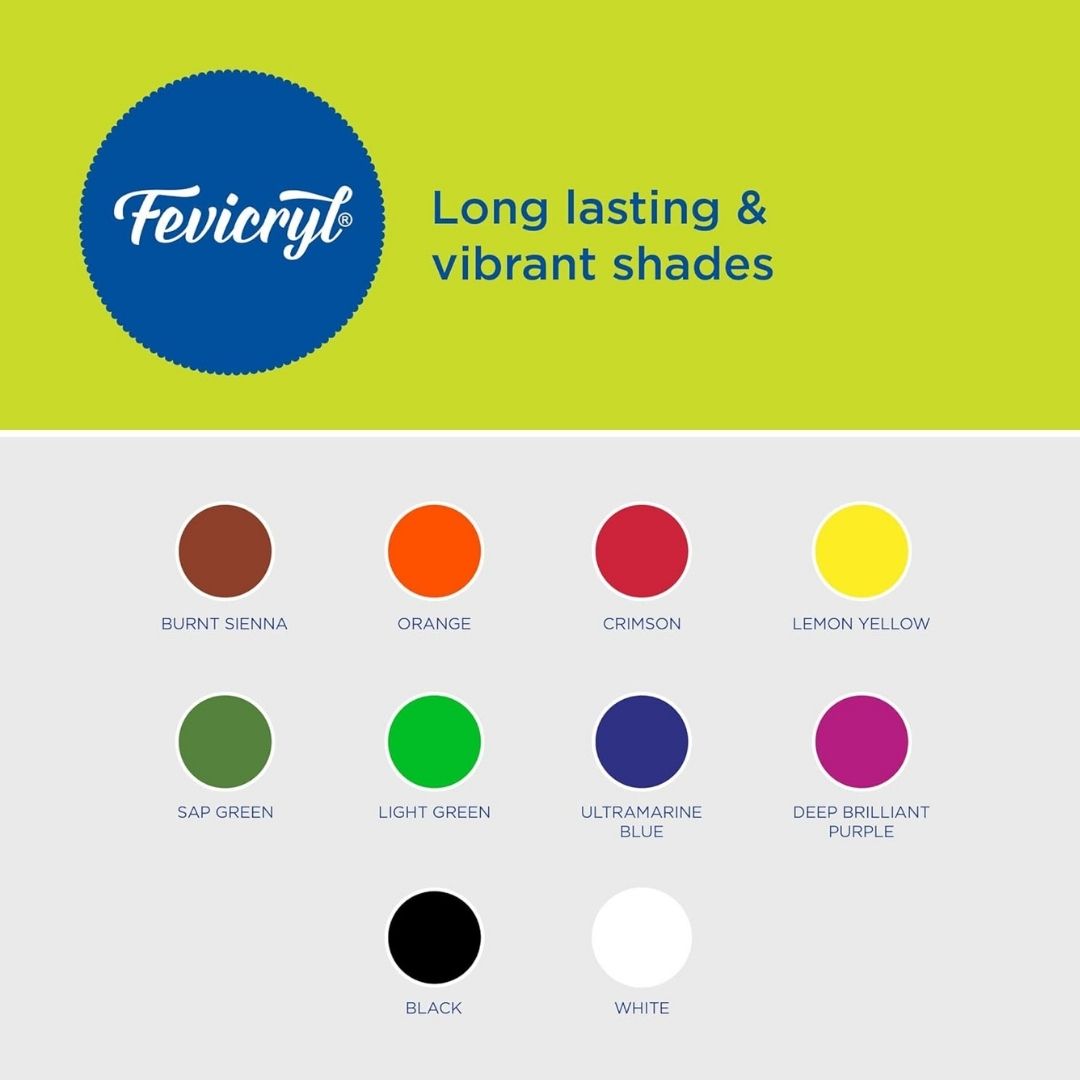 Fevicryl Acrylic Colours - Vibrant Shades : Ignite Your Artistic Passion with Quick-Drying Brilliance ( Pack of 10 ) - Topperskit LLP