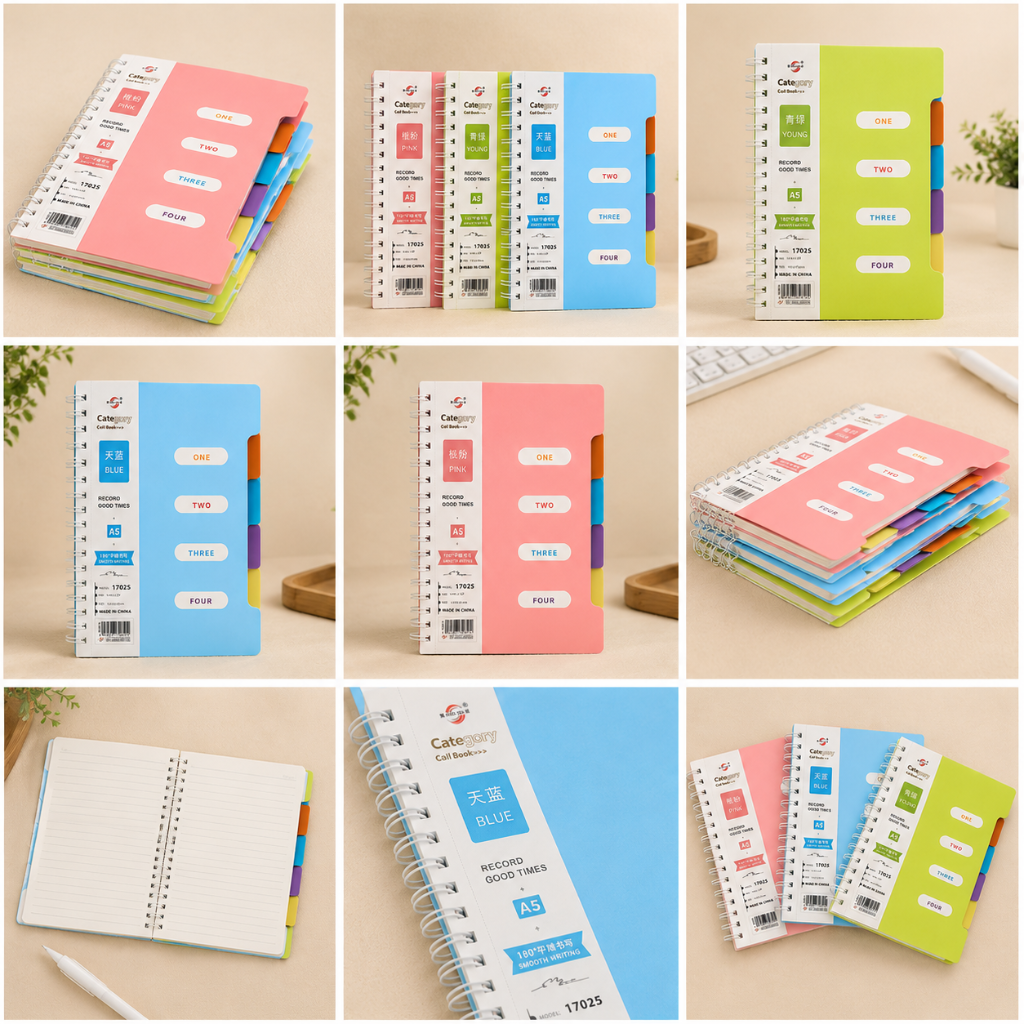 A5 Spiral 4 Subject Multi-Section Writing Notebook - 240 Pages ( Pack of 1 )