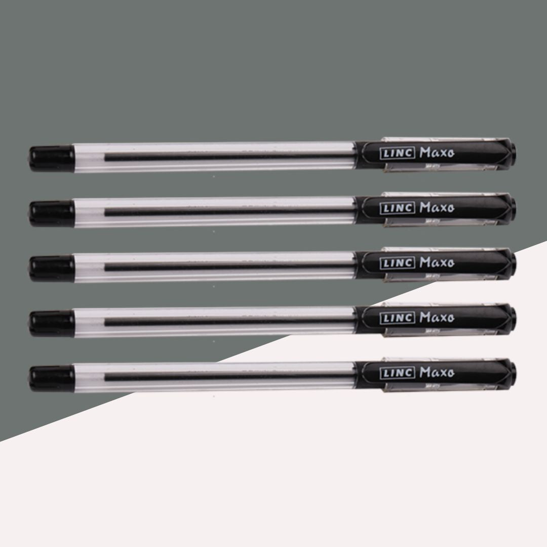 Linc Maxo Fine Ball Pen – Black: Rediscover Smooth Writing with Easy Flow Ink Technology ( Pack of 5 ) - Topperskit LLP