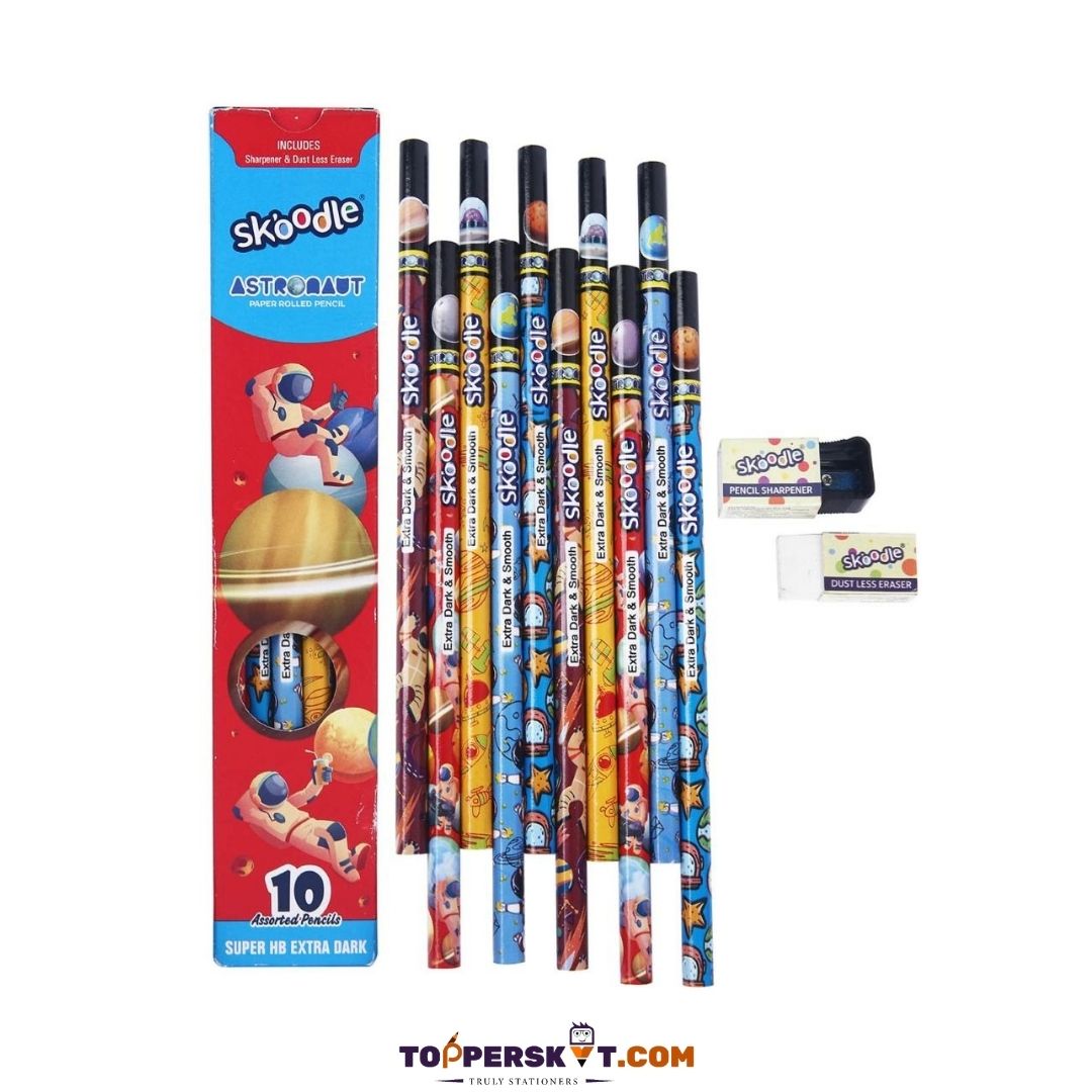 SKOODLE Astronaut Pencil Adventure With Sharpener, Eraser ( Pack Of 10 ) - Topperskit LLP