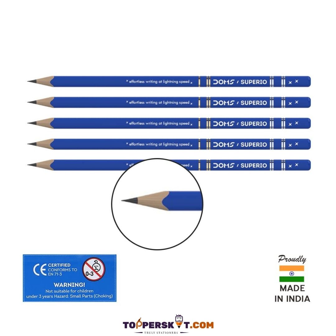 DOMS Superio Tipped Graphite Pencils: Precision Writing Excellence with Sharpener, Eraser, and Point Protection Cap ( Pack of 10 ) - Topperskit LLP