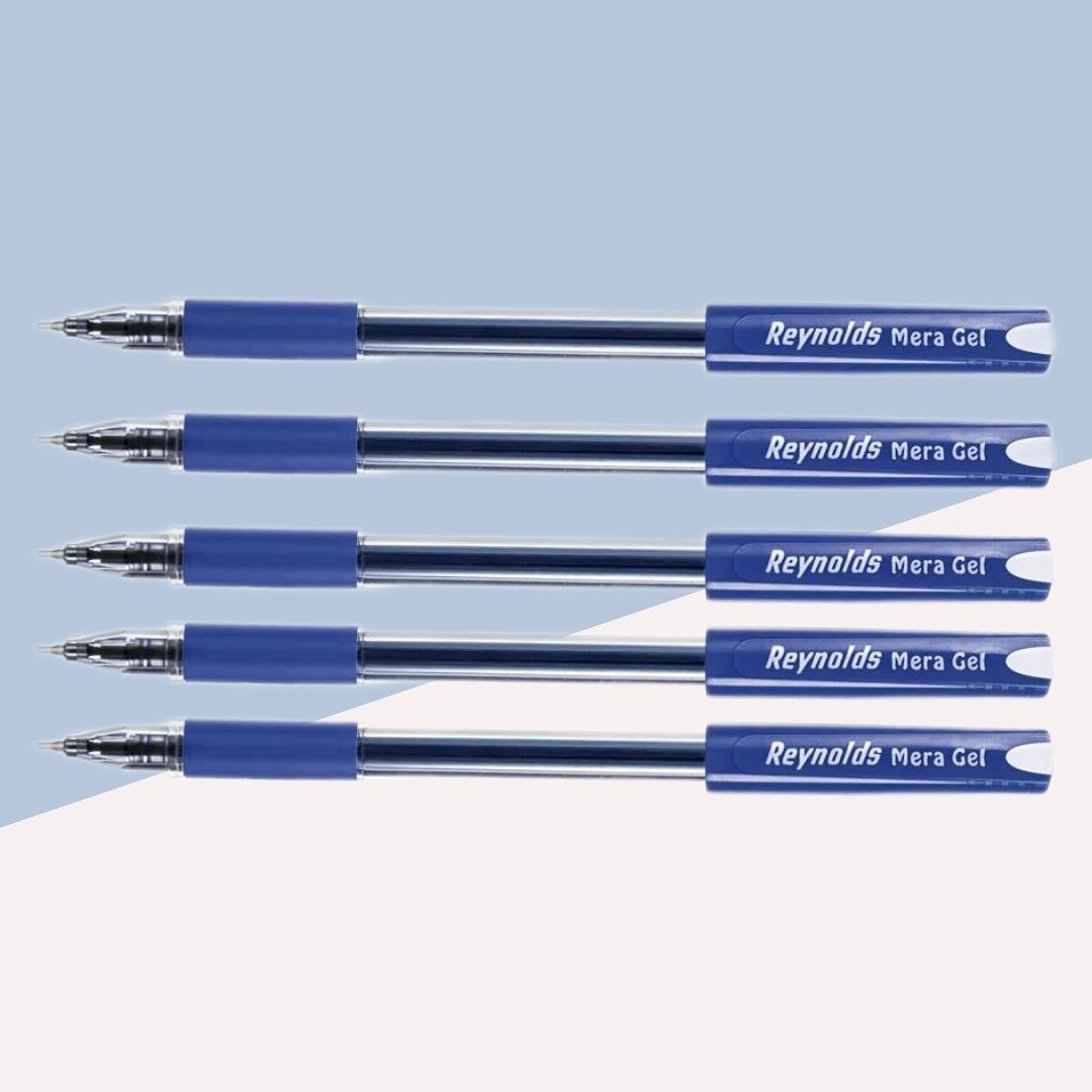 Reynolds Mera Gel Pen – Blue : Stylish, Fast, and Efficient Writing Experience ( Pack of 5 ) - Topperskit LLP