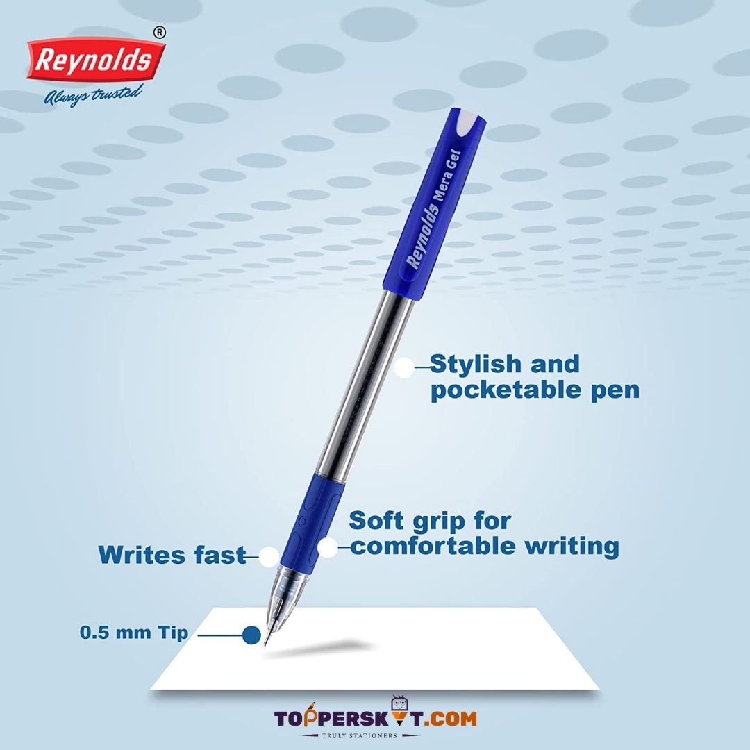 Reynolds Mera Gel Pen – Blue : Stylish, Fast, and Efficient Writing Experience ( Pack of 5 ) - Topperskit LLP