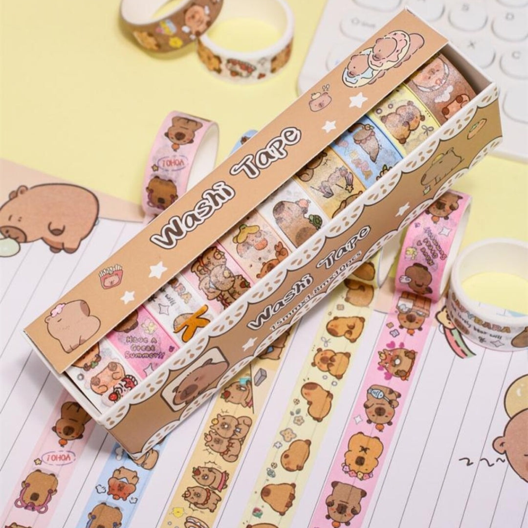 Capybara Designer Printed Washi Tape – Assorted Patterns ( Pack of 10 )