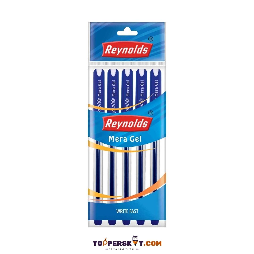 Reynolds Mera Gel Pen – Blue : Stylish, Fast, and Efficient Writing Experience ( Pack of 5 ) - Topperskit LLP