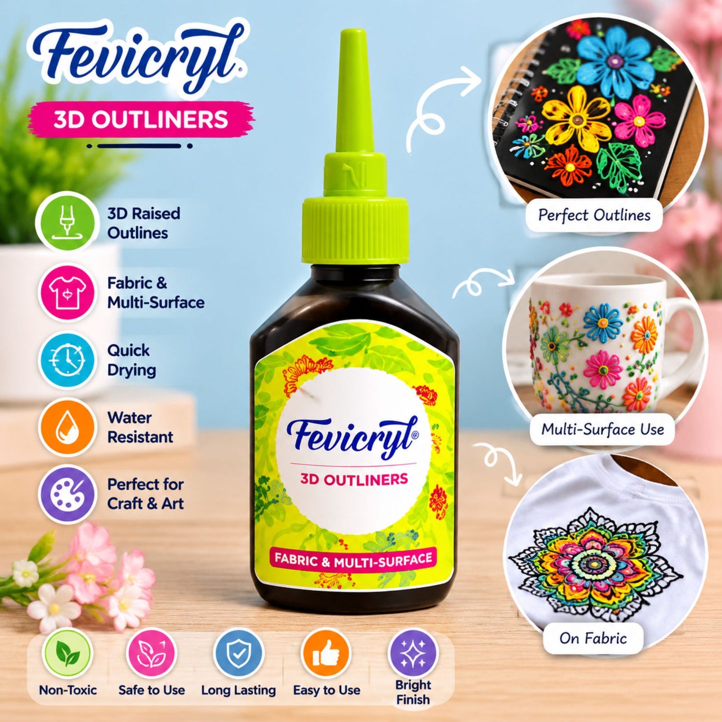Fevicryl 3D Outliner - Black, 20ml (Pack of 1)