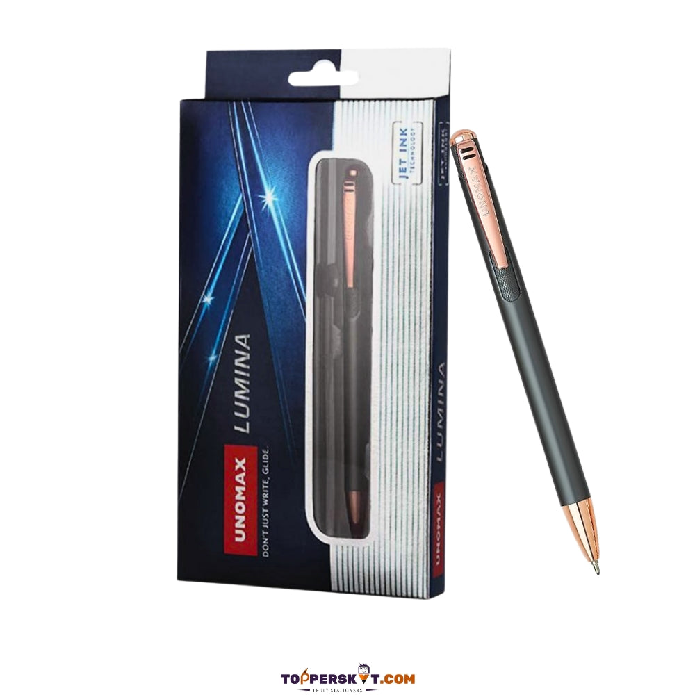 Unomax Lumina Jet Ink Metal Body Pen - Blue Ink Precision Writing (Pack of 1)