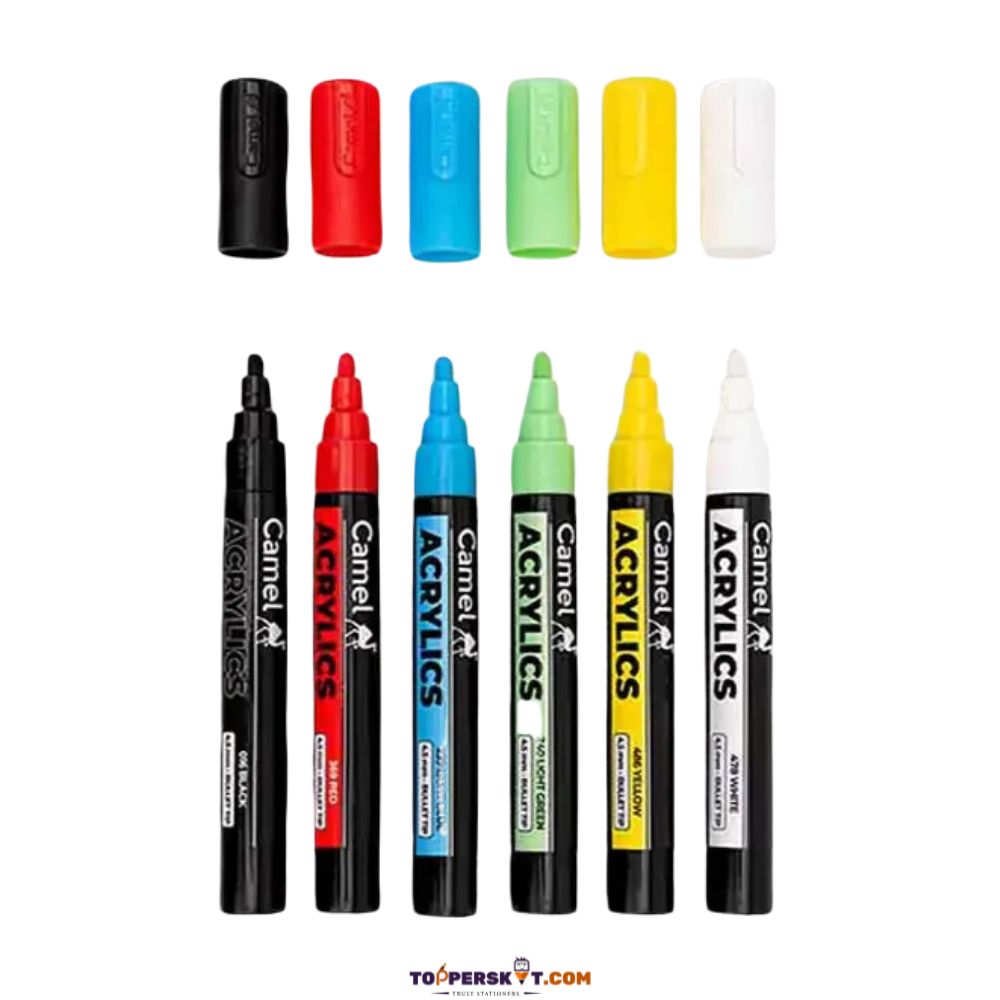 Camel Acrylic Marker – Multi-Surface, Water-Based Ink (Pack of 6)