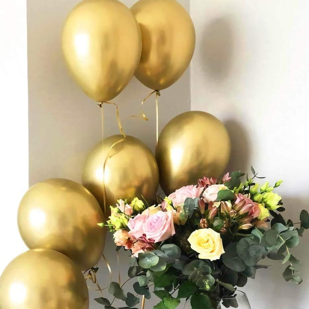 Party Balloons - Golden Metallic, Made from Natural Rubber Latex (Pack of 50)