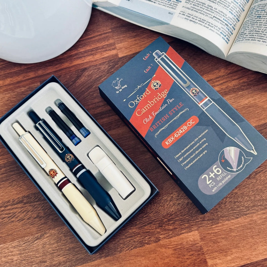 Oxford Cambridge Click Fountain Pen Set – British Style (Set of 2 Pens)