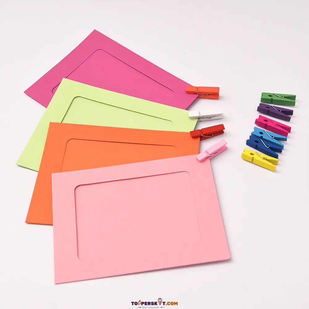 Colorful Wooden Photo Hanging Clips with 1 Meter Thread & Photo Envelope (Pack of 10)