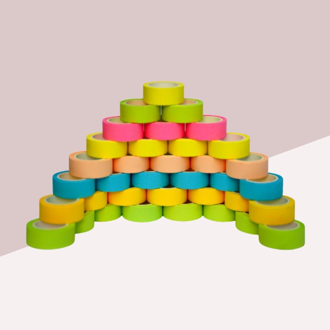 Coloured Washi Tape - Pack of 6 Pcs.: Versatile and Vibrant Adhesive Collection for Creative Expression - Topperskit LLP