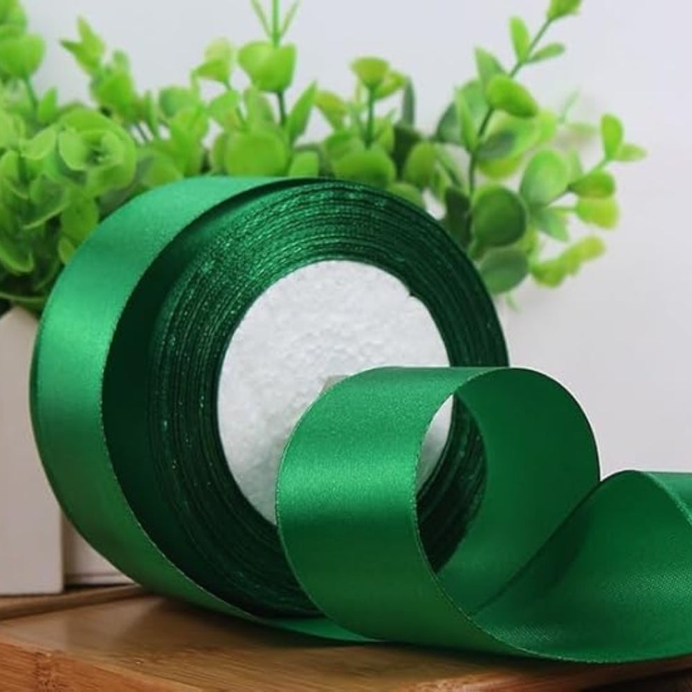 Cloth Ribbon - Green ( 1 inch ) : Perfect for Crafts and Decorations ( Pack of 1 )