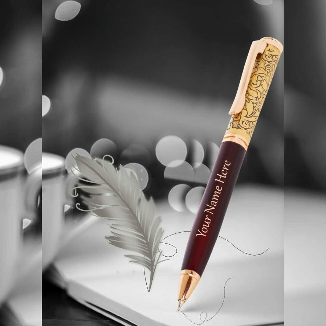 Personalized Luxury Blue Ball Pen with Name – Flower Embossed (Pack of 1)