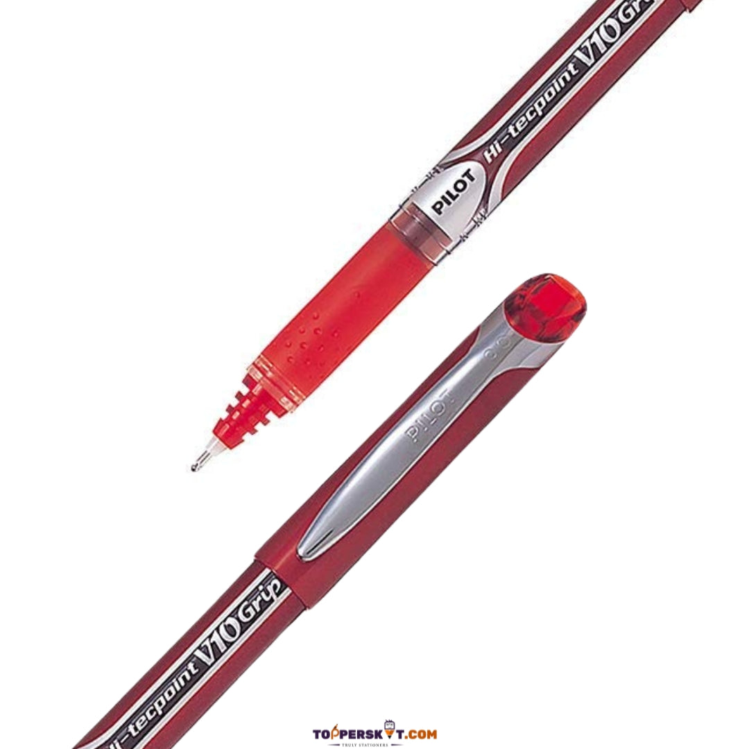 Pilot Hi-Tecpoint V10 Grip Roller Ball Pen – 1.0mm Medium Tip Red Ink (Pack of 1)