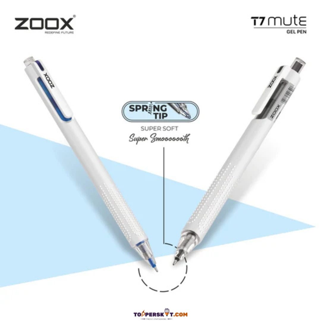 Zoox T7 Mute Black Gel Pen – Silent Click, Spring Tip, Studded Grip (Pack of 1)