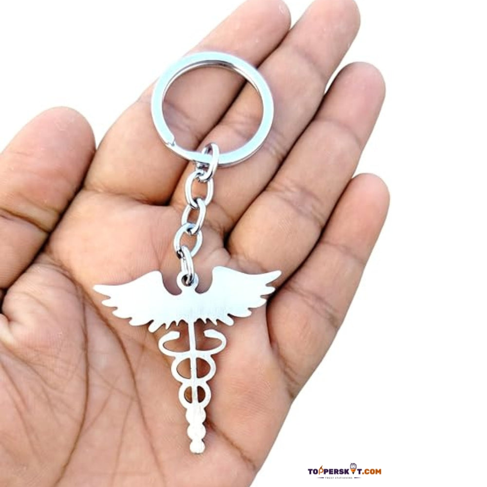 Metal Engraved Rod of Asclepius Keychain - Perfect Gift for Doctors (Pack of 1)